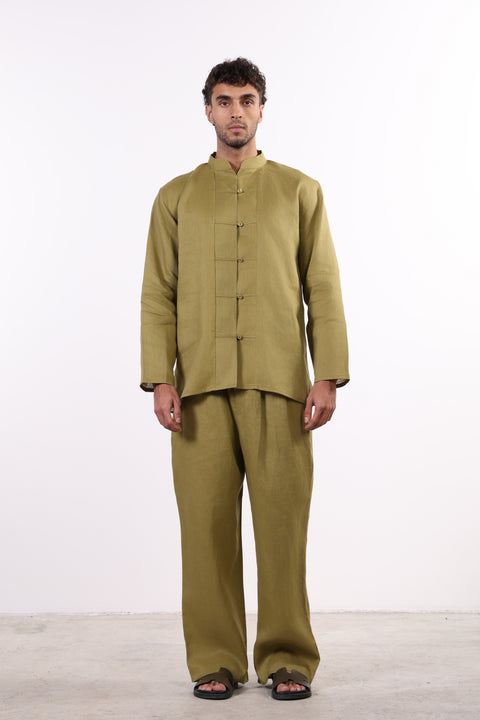 THE JAPANESE LINEN SHIRT — MENS MOSS GREEN