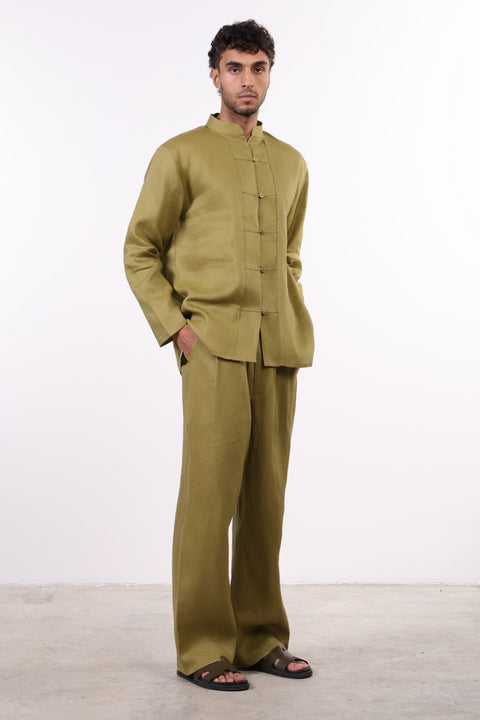 THE JAPANESE LINEN SHIRT — MENS MOSS GREEN