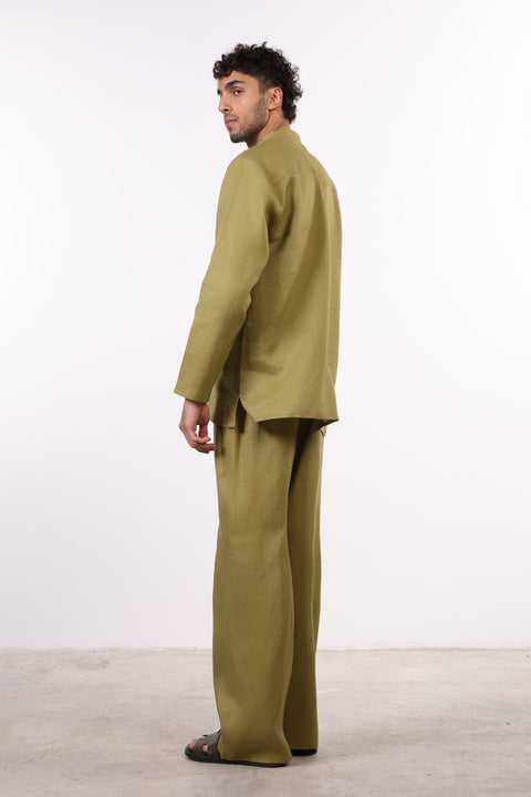 THE JAPANESE LINEN SHIRT — MENS MOSS GREEN