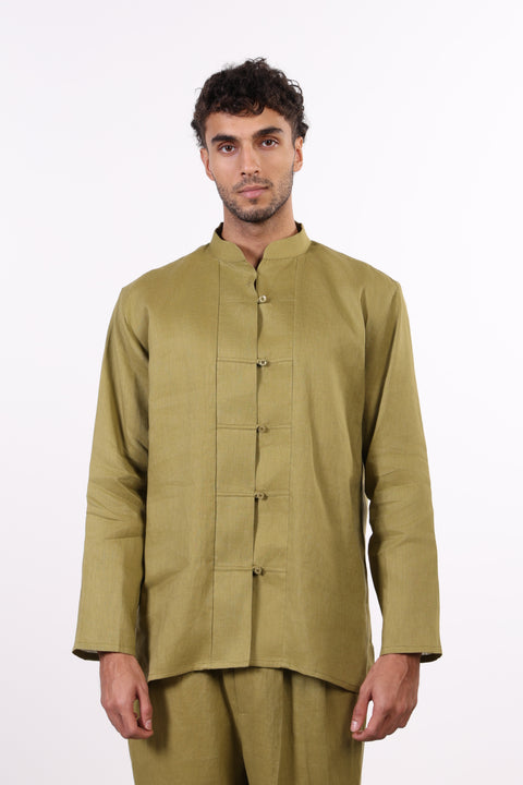 THE JAPANESE LINEN SHIRT — MENS MOSS GREEN