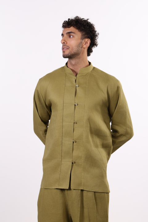 THE JAPANESE LINEN SHIRT — MENS MOSS GREEN