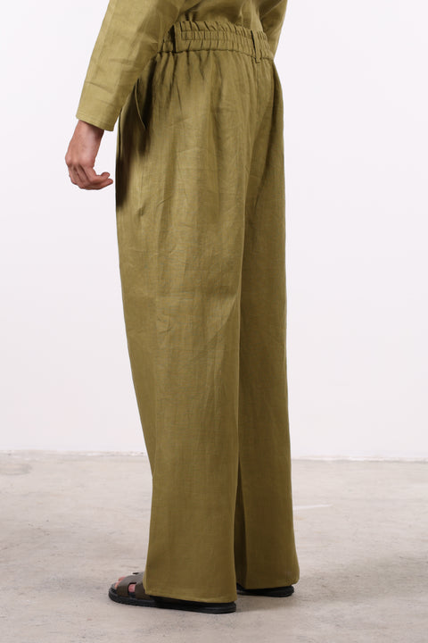 THE JAPANESE LINEN PANTS  — MENS MOSS GREEN