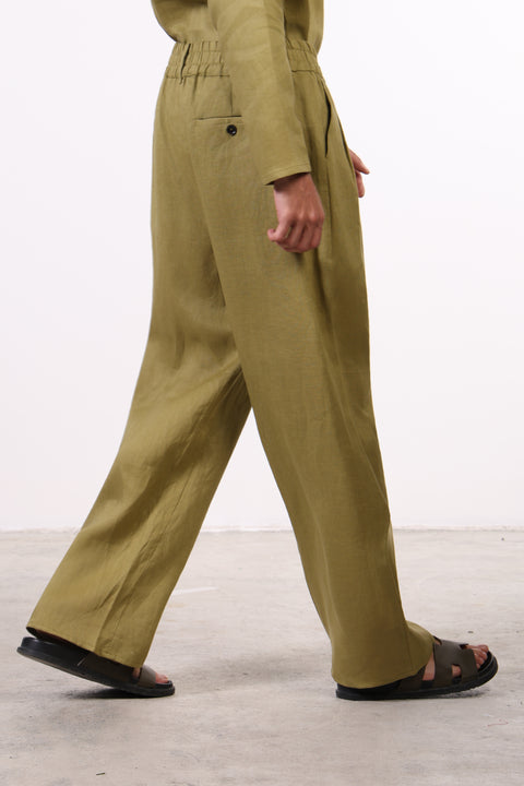THE JAPANESE LINEN PANTS  — MENS MOSS GREEN