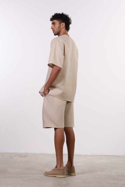 THE SHORE LINEN HALF SLEEVE SET — MENS BEIGE