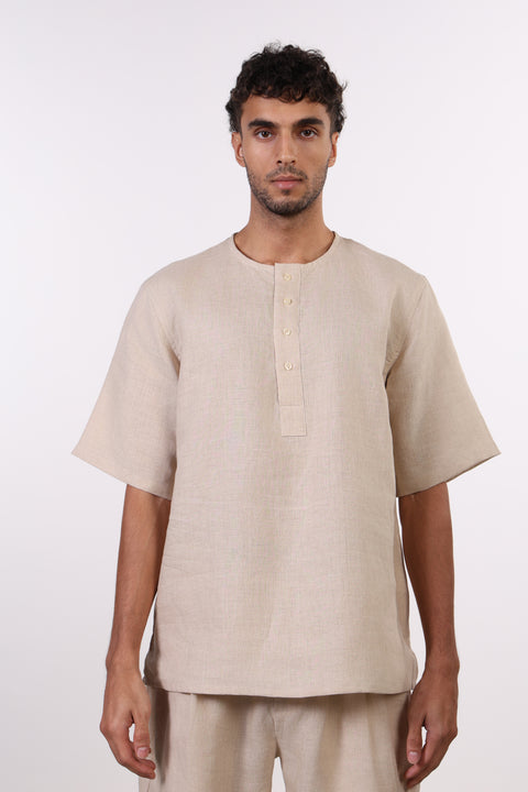 THE SHORE LINEN HALF SLEEVE SET — MENS BEIGE
