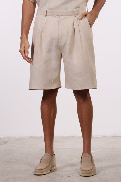 THE SHORE LINEN HALF SLEEVE SET — MENS BEIGE