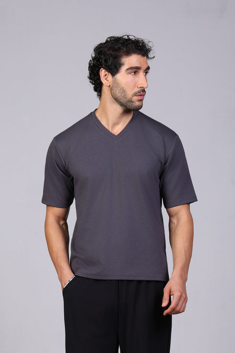 BASIC TEE V NECKLINE — MENS GREY