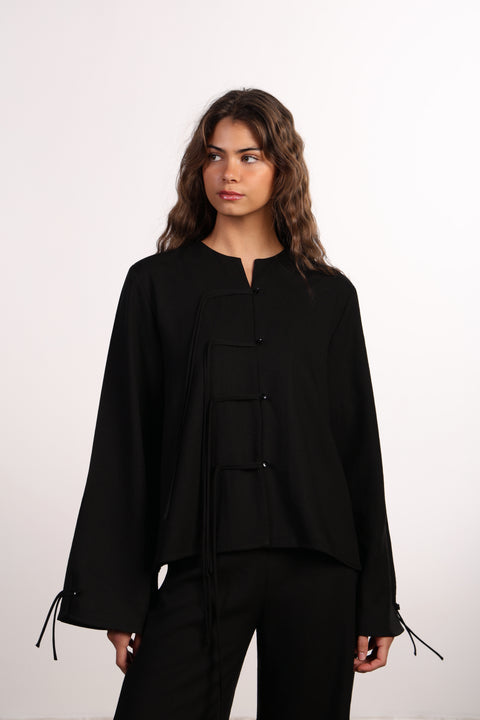 THE ISLAND LINEN BLEND SHIRT  — WOMENS BLACK