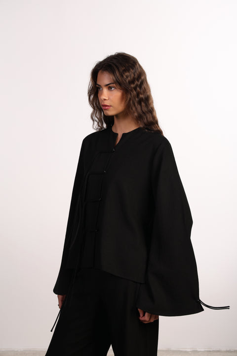 THE ISLAND LINEN BLEND SHIRT  — WOMENS BLACK
