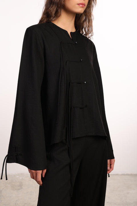 THE ISLAND LINEN BLEND SHIRT  — WOMENS BLACK