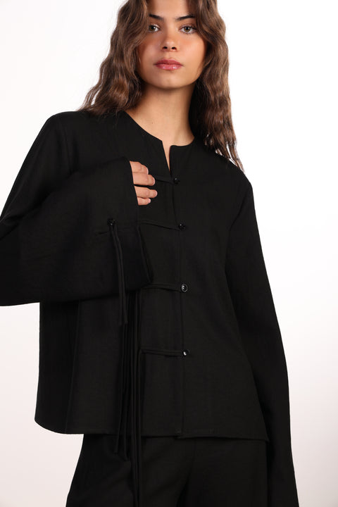 THE ISLAND LINEN BLEND SHIRT  — WOMENS BLACK