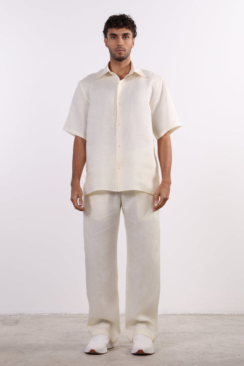 THE CLASSIC LINEN SHORT SLEEVE SET  — MENS CREME