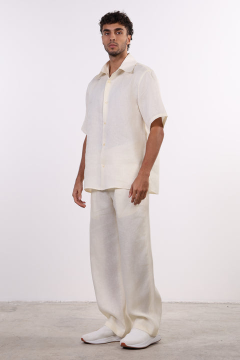 THE CLASSIC LINEN SHORT SLEEVE SET  — MENS CREME
