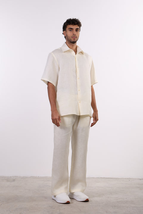 THE CLASSIC LINEN SHORT SLEEVE SET  — MENS CREME