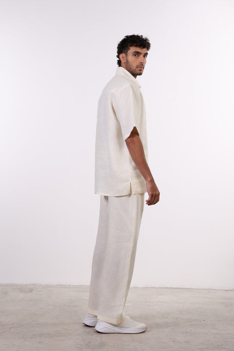THE CLASSIC LINEN SHORT SLEEVE SET  — MENS CREME
