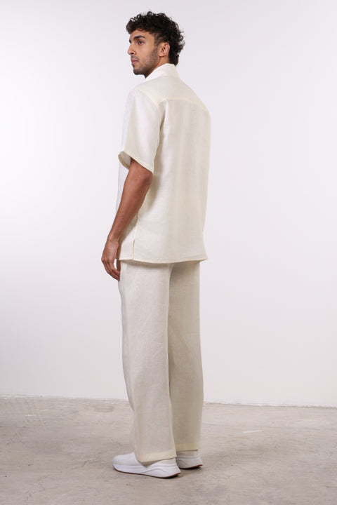 THE CLASSIC LINEN SHORT SLEEVE SET  — MENS CREME