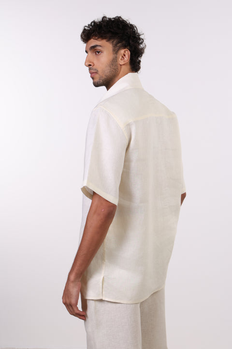 THE CLASSIC LINEN HALF SLEEVES SHIRT — MENS OFF WHITE