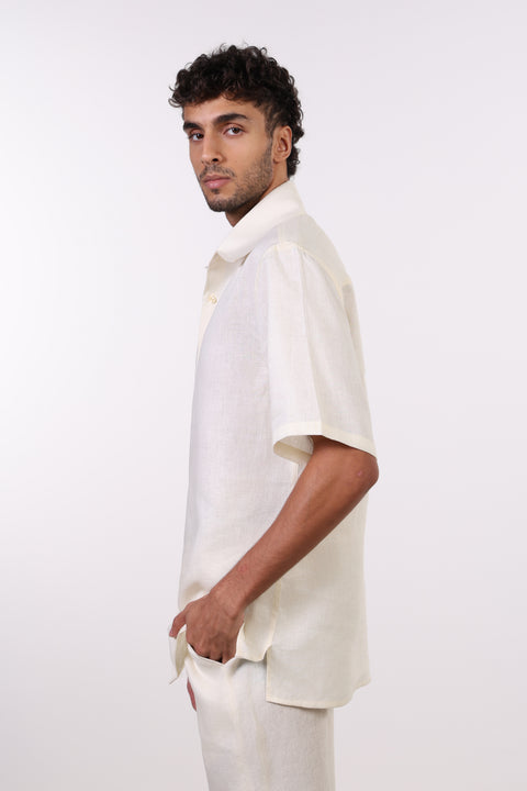 THE CLASSIC LINEN HALF SLEEVES SHIRT — MENS OFF WHITE
