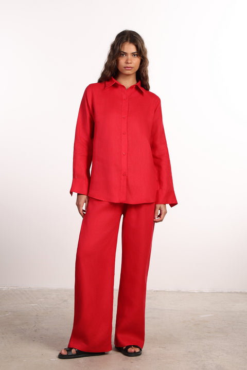 THE CLASSIC LINEN SHIRT  — WOMENS RED