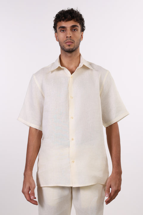 THE CLASSIC LINEN HALF SLEEVES SHIRT — MENS OFF WHITE
