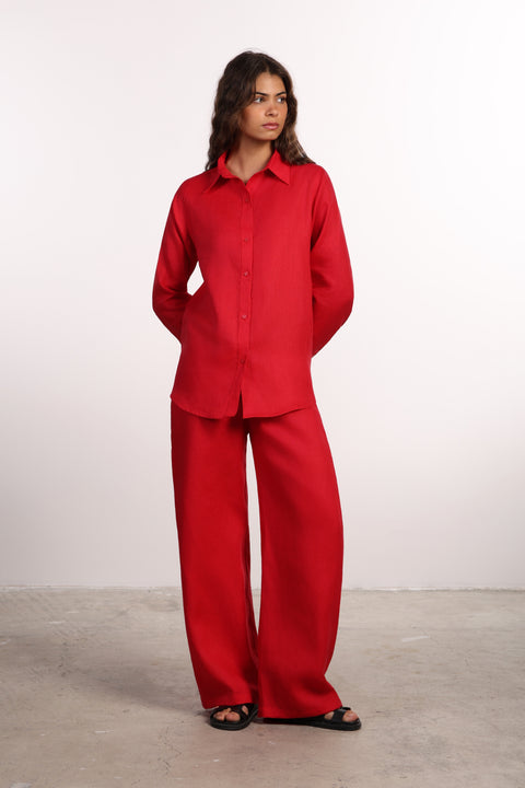 THE CLASSIC LINEN SHIRT  — WOMENS RED
