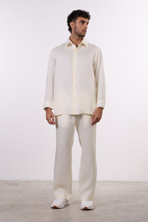 THE CLASSIC LINEN LONG SLEEVE SET  — MENS CREME