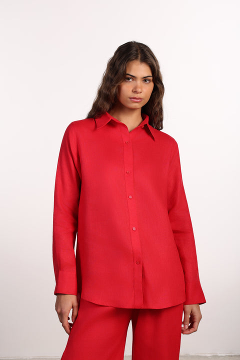 THE CLASSIC LINEN SHIRT  — WOMENS RED
