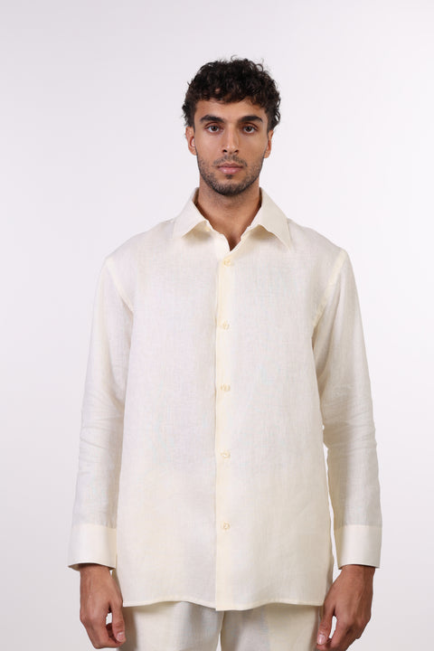 THE CLASSIC LINEN LONG SLEEVE SHIRT  — MENS CREME