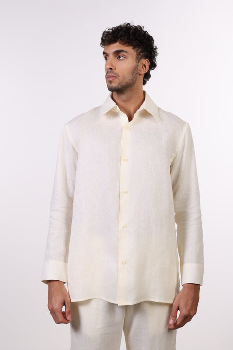 THE CLASSIC LINEN LONG SLEEVE SHIRT  — MENS CREME
