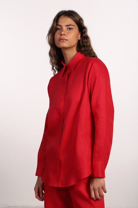 THE CLASSIC LINEN SHIRT  — WOMENS RED