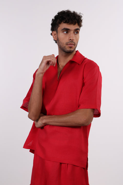 THE SIGNATURE LINEN SHIRT — MENS RED