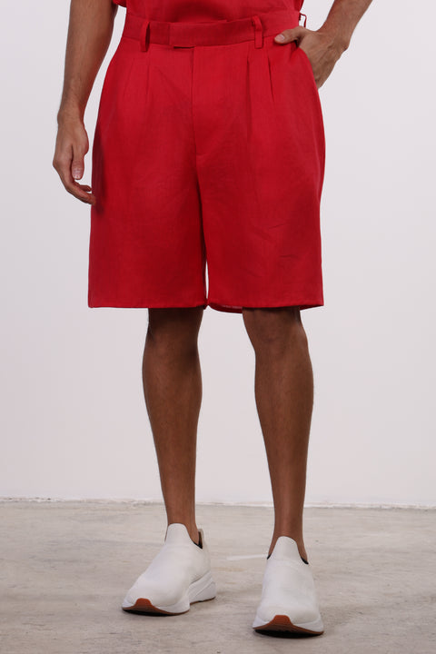 THE SHORE LINEN HALF SLEEVE SET — MENS RED