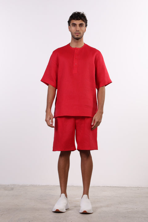 THE SHORE LINEN HALF SLEEVE SET — MENS RED