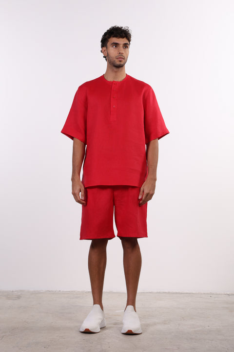 THE SHORE LINEN HALF SLEEVE SET — MENS RED