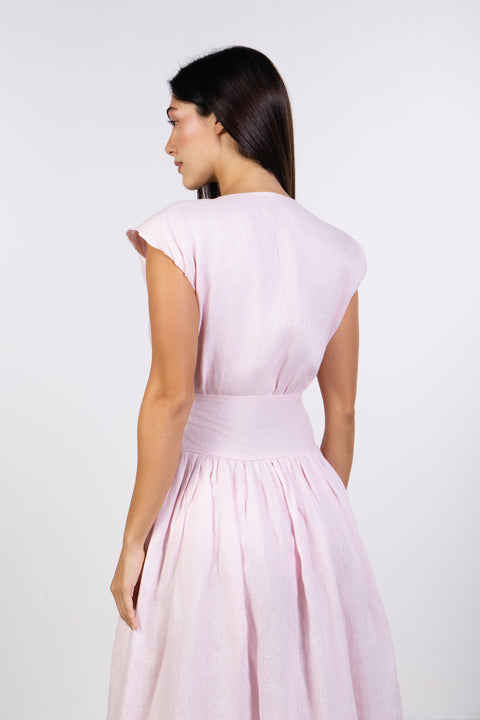 LINEN BOW MAXI DRESS — WOMENS PINK