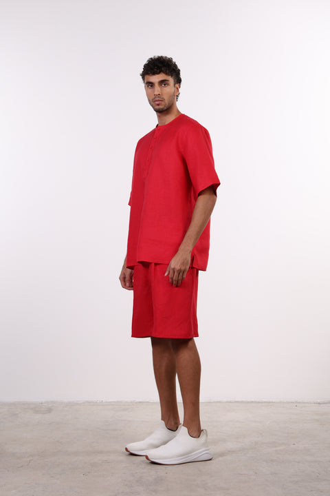 THE SHORE LINEN HALF SLEEVE SET — MENS RED