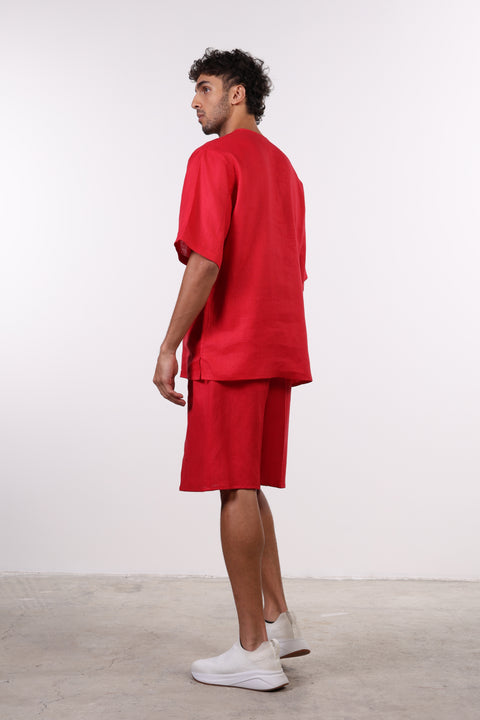 THE SHORE LINEN HALF SLEEVE SET — MENS RED