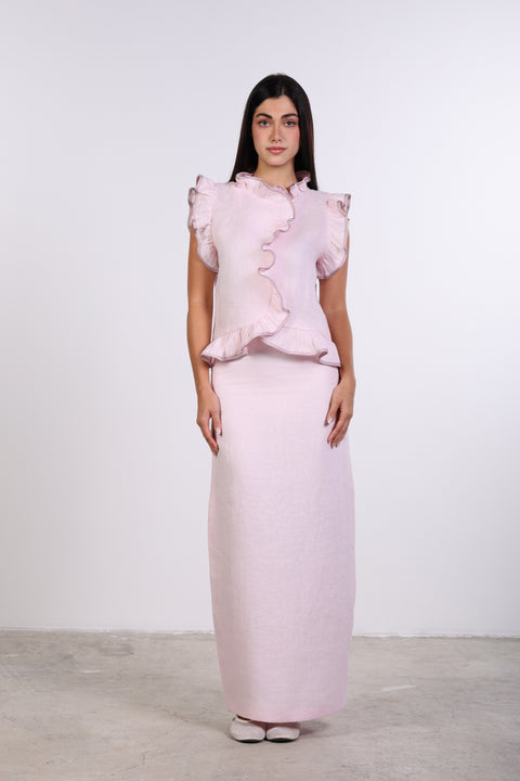 PENCIL LINEN SKIRT — WOMENS PINK