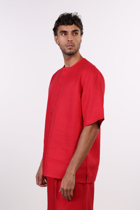 THE SHORE LINEN HALF SLEEVES SHIRT  — MENS RED