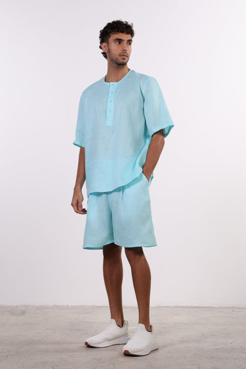THE SHORE LINEN HALF SLEEVES SHIRT — MENS TEAL