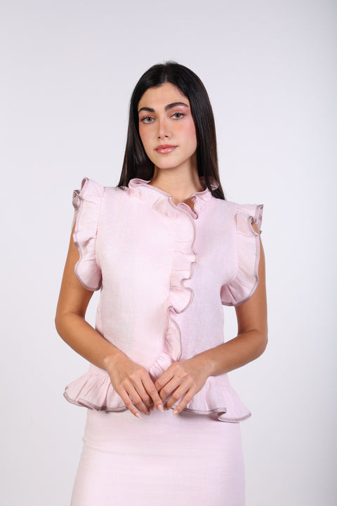 SILK TRIMMED LINEN SHIRT — WOMENS PINK