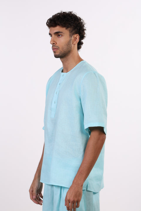 THE SHORE LINEN HALF SLEEVES SHIRT — MENS TEAL