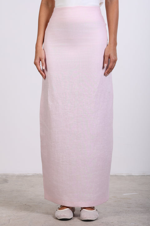 PENCIL LINEN SKIRT — WOMENS PINK