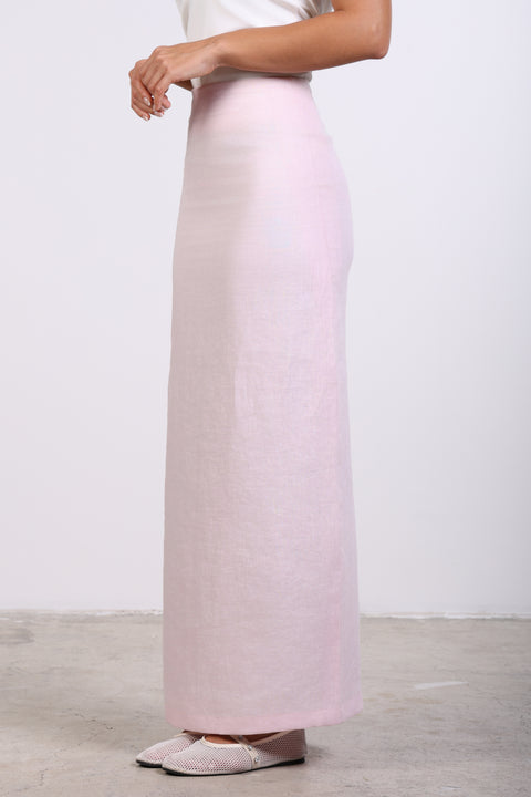 PENCIL LINEN SKIRT — WOMENS PINK