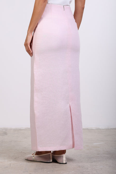 PENCIL LINEN SKIRT — WOMENS PINK