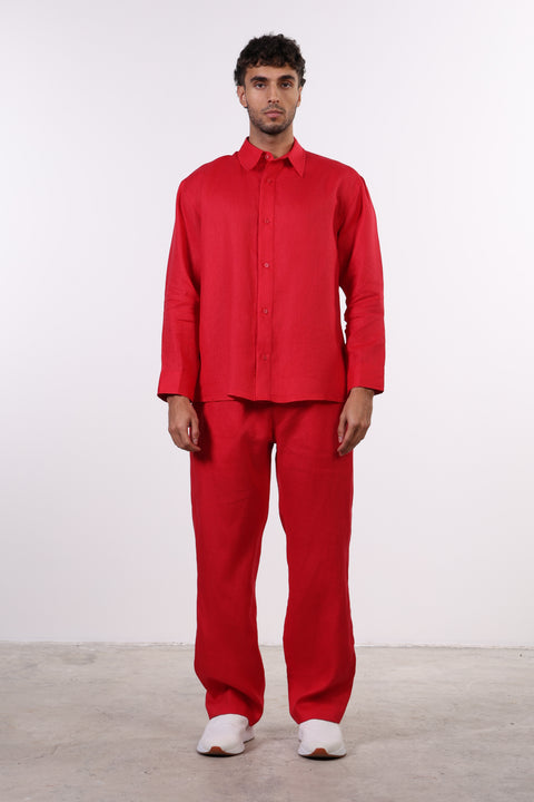 THE CLASSIC LINEN LONG SLEEVE SHIRT  — MENS RED