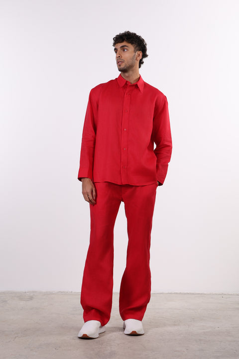 THE CLASSIC LINEN LONG SLEEVE SET  — MENS RED