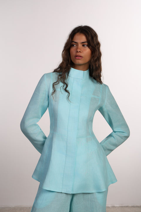 THE SIGNATURE LINEN SHIRT  — WOMENS TEAL