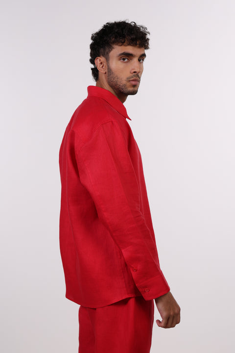 THE CLASSIC LINEN LONG SLEEVE SHIRT  — MENS RED
