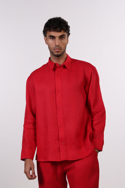 THE CLASSIC LINEN LONG SLEEVE SHIRT  — MENS RED